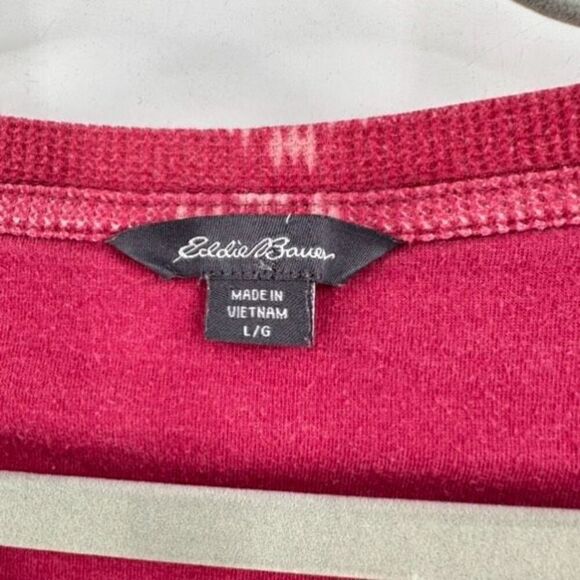 Eddie Bauer Women's Printed Waffle Knit Long Sleeve Henley Top Red Large Ikat - Picture 3 of 11